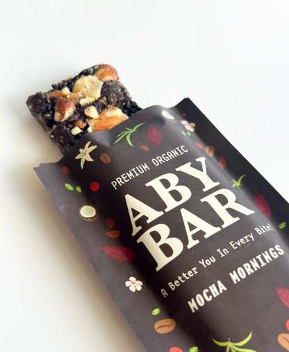 ABY Mocha Morning Chocolate Bar package with Ecuadorian dark chocolate