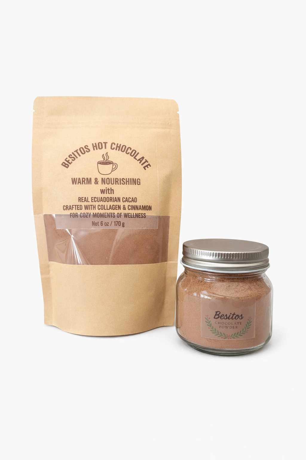 Bester Hot Chocolate packaging and jar on a white background